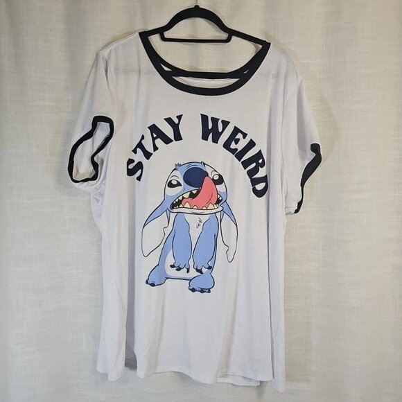 Disney Stitch "Stay Weird" White Short Sleeve Polyester Blend Shirt-Size: 3 - Picture 1 of 3